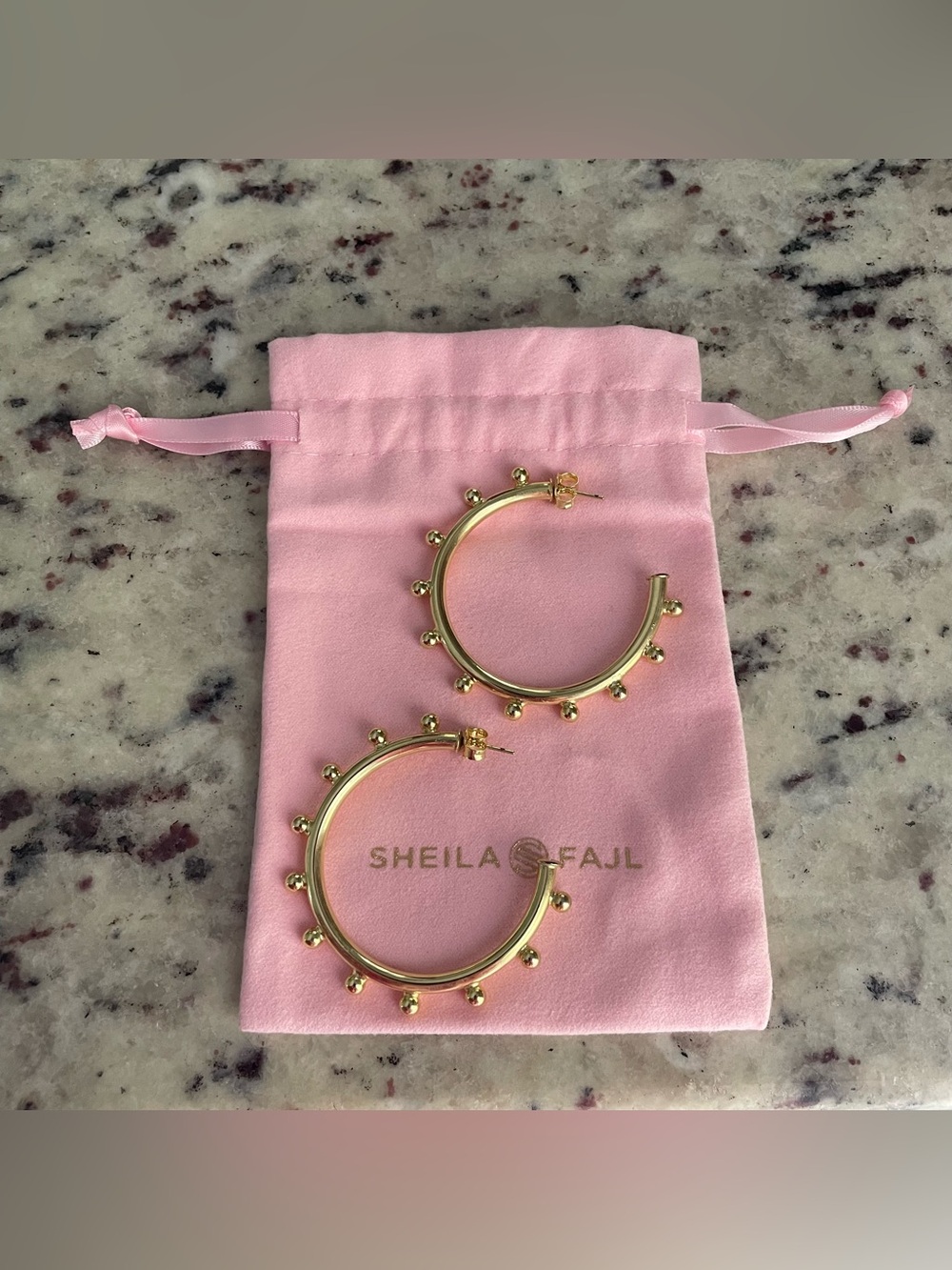 Sheila Fajl Merry Go Round Hoop Earrings 18K Gold Plated Shiny Finish NWOT